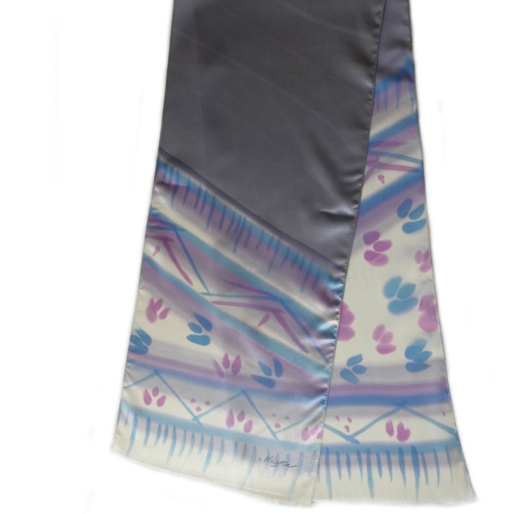 Kriska Silk Scarf Hand Painted in the USA Lavander Silver